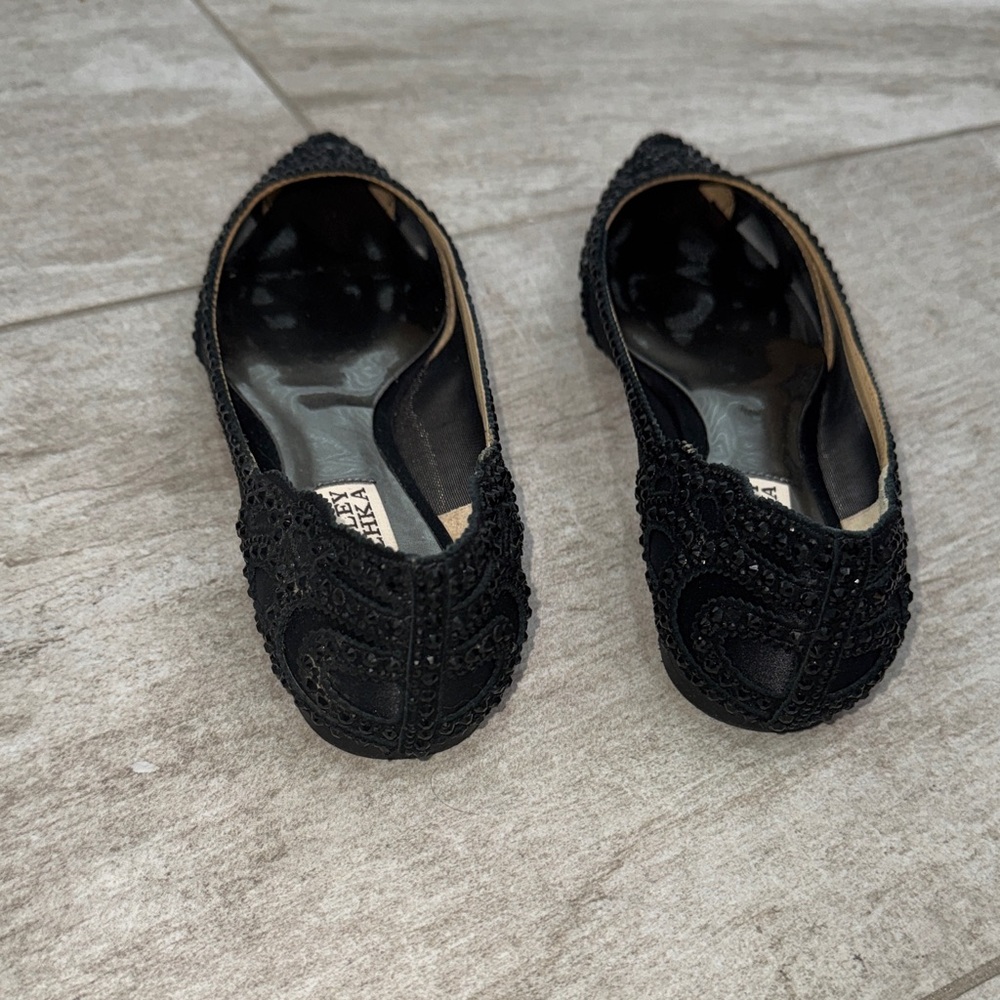 Size 6- Badgley Mischka GiGi Black Satin Flat - Picture 7 of 11